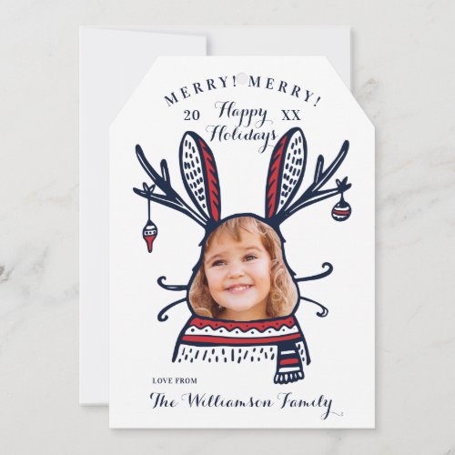 Fun Festive Red Plaid Winter Bunny Character Photo Holiday Card