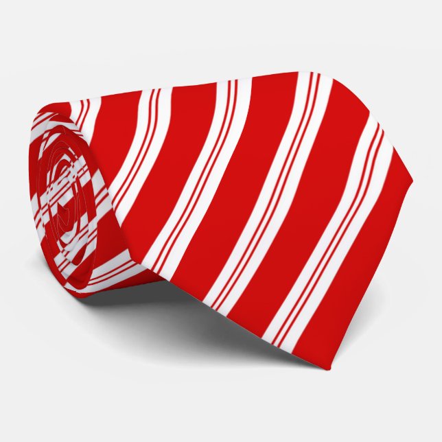 Fun festive red white candy cane stripes neck tie (Rolled)
