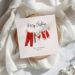 Fun Festive Santa's Clothesline Christmas Napkins<br><div class="desc">Add a whimsical touch to your holiday table with our modern and amusing Christmas Napkins. Featuring the timeless phrase "Merry Christmas" and a delightful clothesline adorned with Santa Claus attire,  these napkins are a must-have for the festive season.</div>