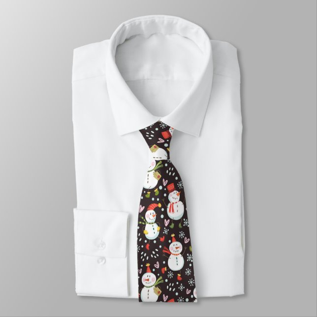 Fun Festive Snowman Christmas Winter Neck Tie (Tied)