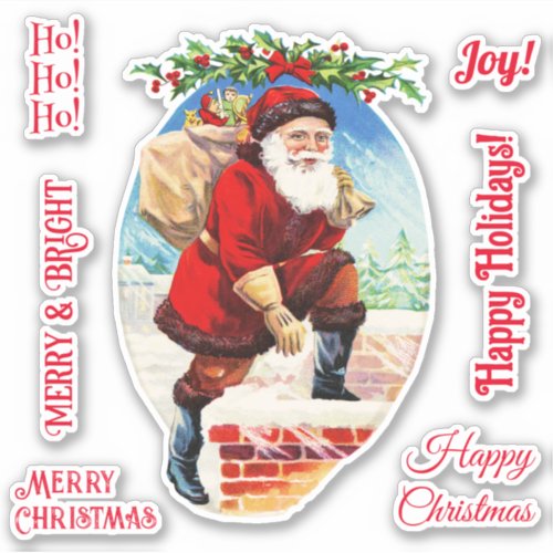 Fun Festive Vintage Santa Chimney Messages Sticker