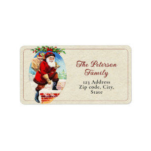 Fun Festive Vintage Victorian Santa in Chimney Label