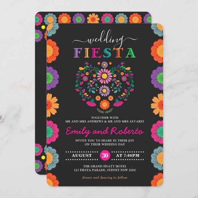 Fun & Festive Wedding Fiesta Mexican Floral Wreath Invitation (Front/Back)