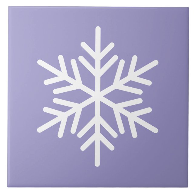 Fun Festive White Nordic Snowflake On Light Purple Ceramic Tile (Front)
