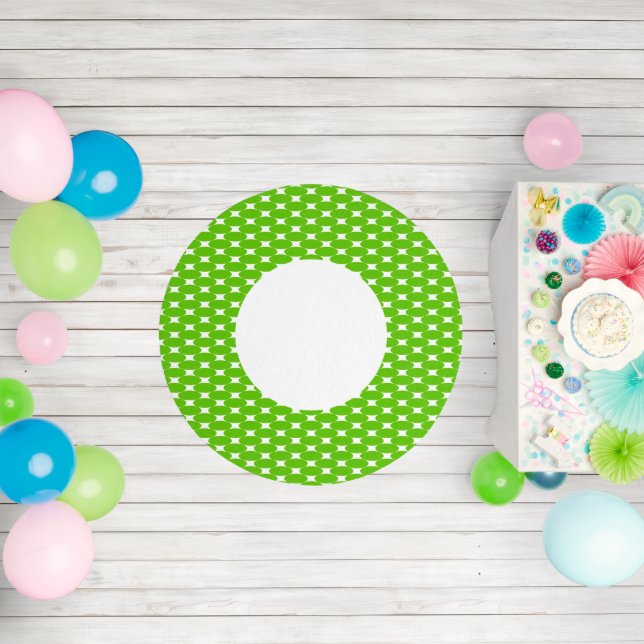 Fun Festive White Tiled Starbursts On Bright Green Outdoor Rug (Insitu (Birthday))