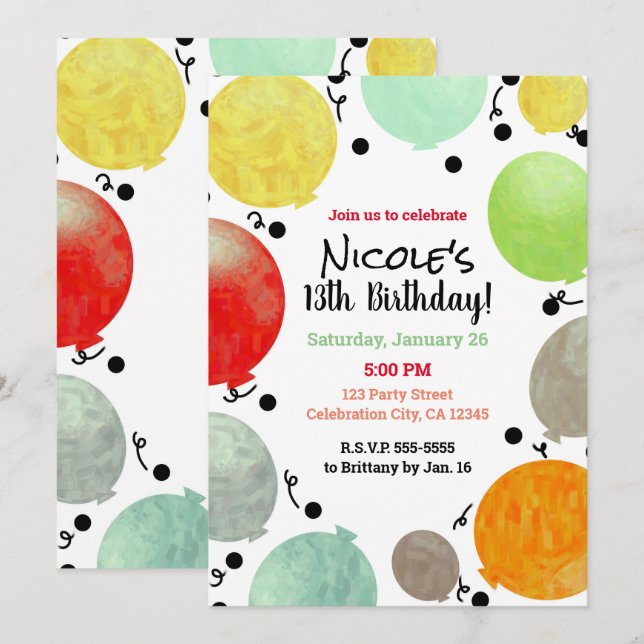 Fun Fiesta Balloons Birthday Party Celebration Invitation (Front/Back)