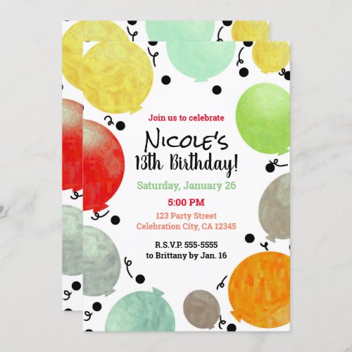 Fun Fiesta Balloons Birthday Party Celebration Invitation