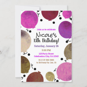 Fun Fiesta Bold Balloons Birthday Celebration Invitation