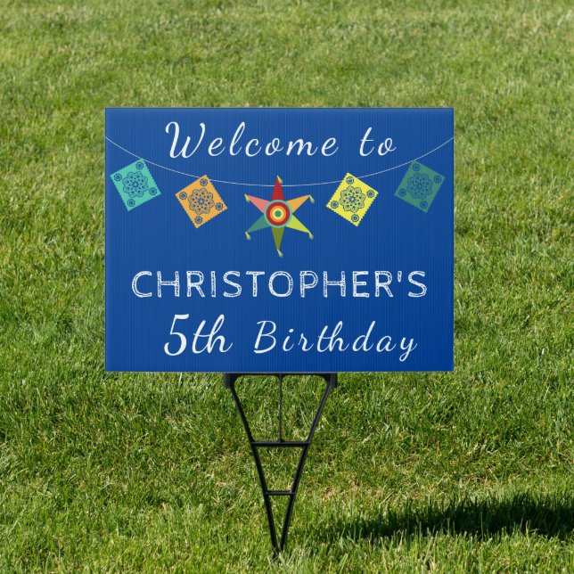 Fun Fiesta Boys Blue Birthday Welcome Yard Sign (Insitu)