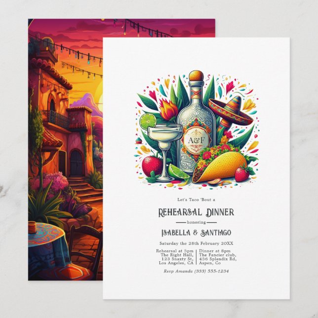 Fun Fiesta "Let's Taco 'Bout a Rehearsal Dinner" Invitation (Front/Back)