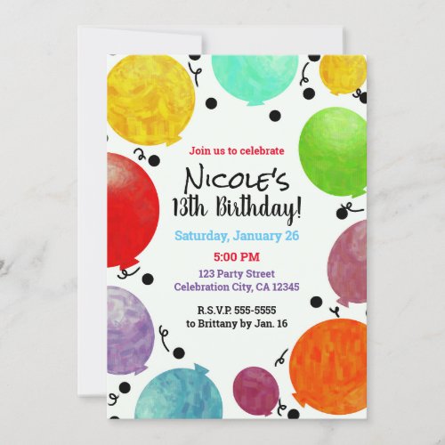 Fun Fiesta Party Balloons Birthday Celebration Invitation