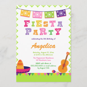 Fun fiesta party colorful birthday invitation