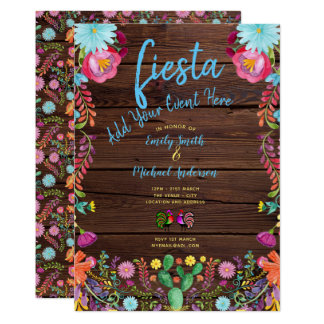 Fun Fiesta Watercolor Folk Flowers Couples Invite