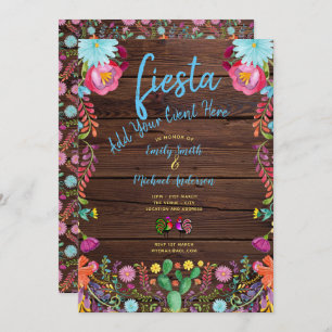 Fun Fiesta Watercolor Folk Flowers Couples Invite