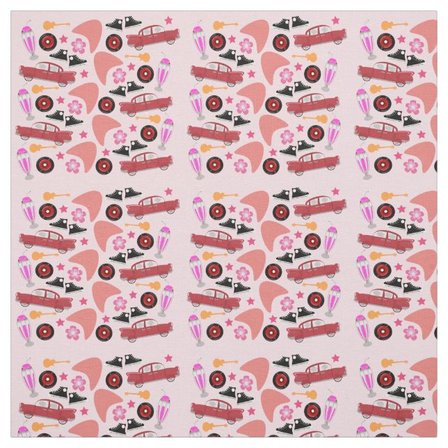 Fun Fifties Pink Pattern Fabric (Swatch)