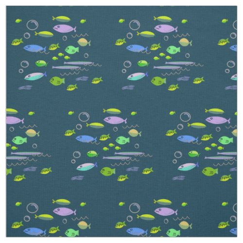 Fun Fifties Retro Cartoon Fish Pattern Vintage Art Fabric