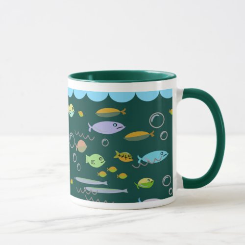 Fun Fifties Retro Cartoon School of Fish Ocean Art Mug