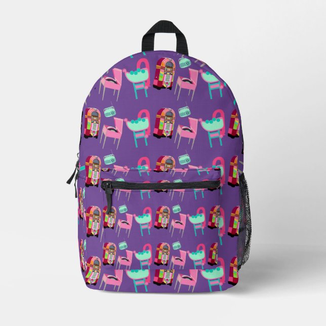 Fun Fifties Style Oldies Fun Theme Room Printed Backpack (Front)