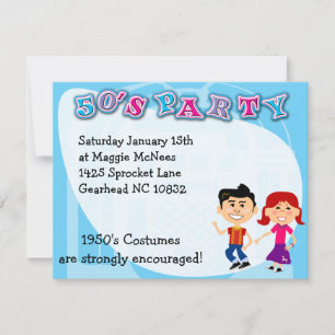 Fun Fifties Theme Party  Sock Hop Kids Art Invitation