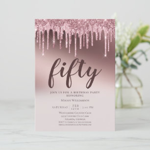 Fun Fifty Surprise Pink Glitter Birthday Invitation