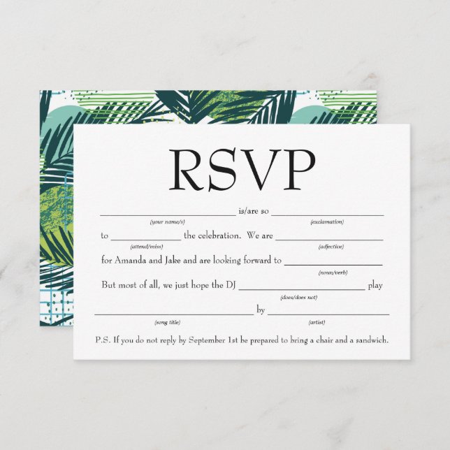 Fun Fill-in-the-Blank RSVP w/Song Request Invitation (Front/Back)