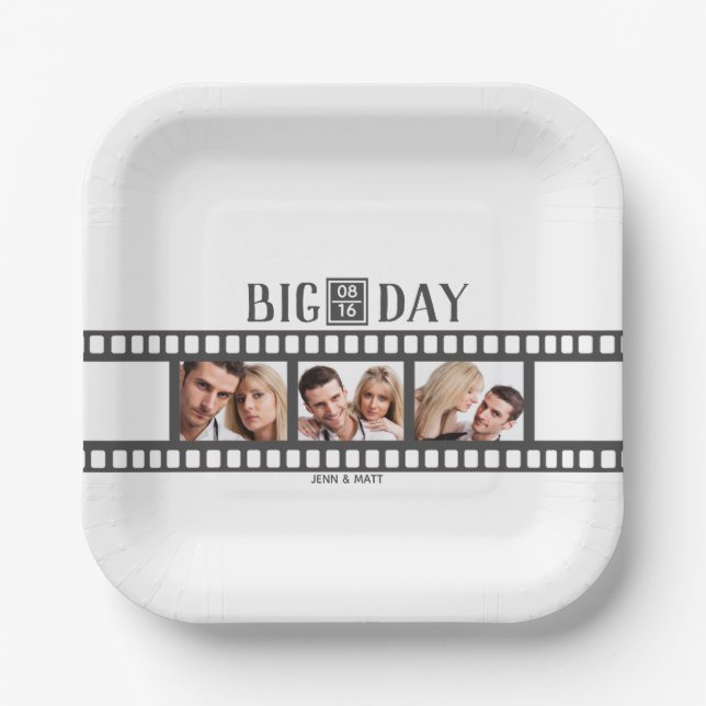 Fun Film Wedding Add 3 Photos Paper Plate (Front)