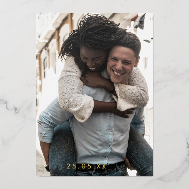 Fun Finally Photo Wedding Save the Date Gold Foil Invitation (Front)