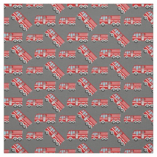 Fun Fire Trucks Gray Fabric