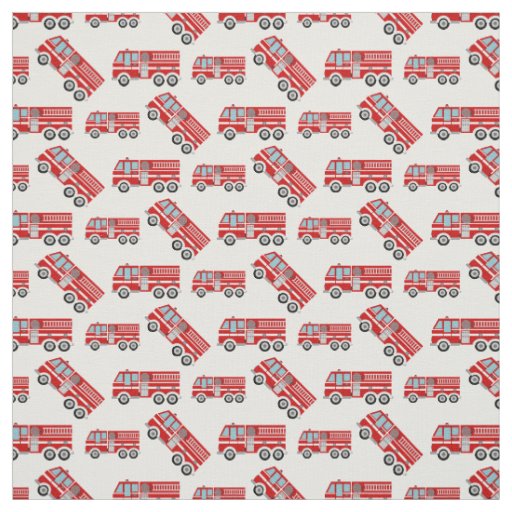 Fun Fire Trucks White Fabric