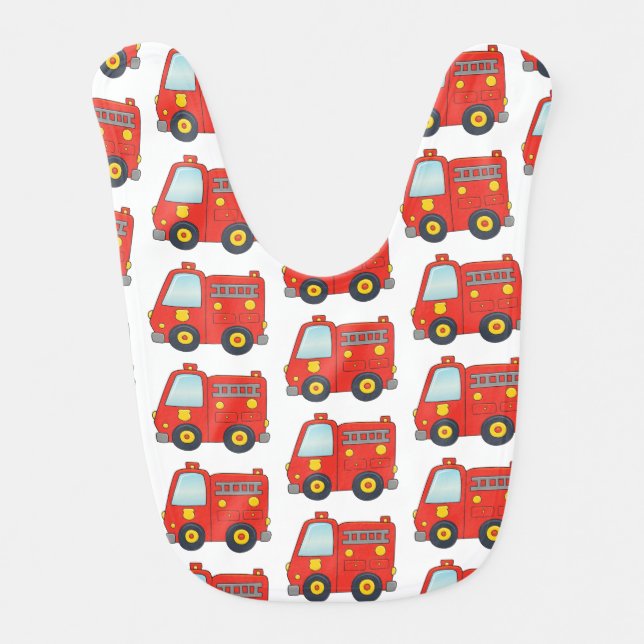 Fun Firetruck Pattern Design Baby Bib (Front)