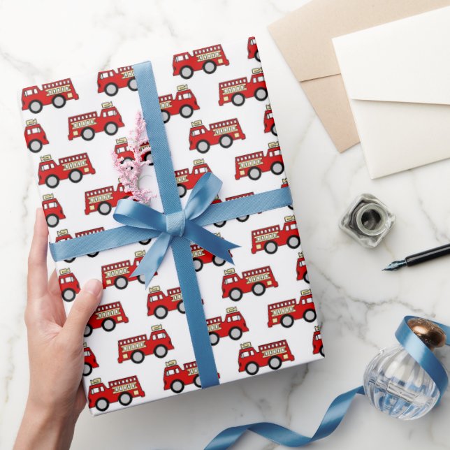 Fun firetruck pattern party wrap wrapping paper (Gifting)