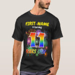 [ Thumbnail: Fun Fireworks, Rainbow Look "11", 11th Birthday T-Shirt ]