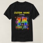 [ Thumbnail: Fun Fireworks, Rainbow Look "14", 14th Birthday T-Shirt ]
