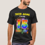 [ Thumbnail: Fun Fireworks, Rainbow Look "15", 15th Birthday T-Shirt ]