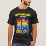 [ Thumbnail: Fun Fireworks, Rainbow Look "16", 16th Birthday T-Shirt ]