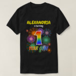 [ Thumbnail: Fun Fireworks, Rainbow Look "1", 1st Birthday T-Shirt ]
