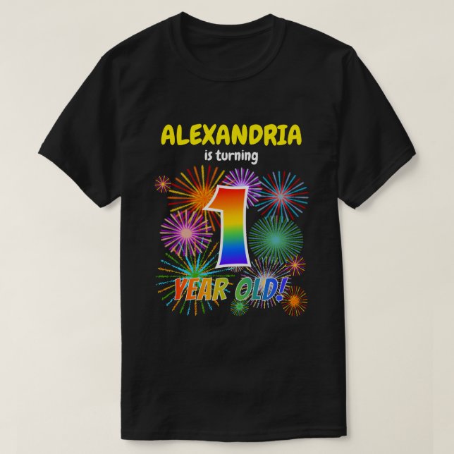 Fun Fireworks, Rainbow Look "1", 1st Birthday T-Shirt (Design Front)