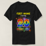 [ Thumbnail: Fun Fireworks, Rainbow Look "20", 20th Birthday T-Shirt ]