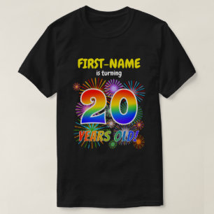 Fun Fireworks, Rainbow Look "20", 20th Birthday T-Shirt