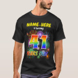 [ Thumbnail: Fun Fireworks, Rainbow Look "41", 41st Birthday T-Shirt ]