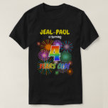 [ Thumbnail: Fun Fireworks, Rainbow Look "4", 4th Birthday T-Shirt ]