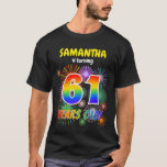 [ Thumbnail: Fun Fireworks, Rainbow Look "61", 61st Birthday T-Shirt ]