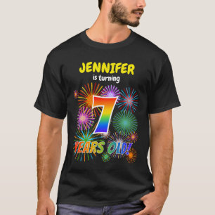 Fun Fireworks, Rainbow Look "7", 7th Birthday T-Shirt