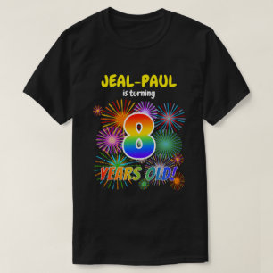 Fun Fireworks, Rainbow Look "8", 8th Birthday T-Shirt