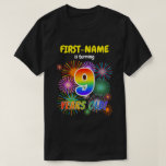 [ Thumbnail: Fun Fireworks, Rainbow Look "9", 9th Birthday T-Shirt ]