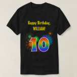 [ Thumbnail: Fun Fireworks + Rainbow Pattern "10" Birthday # T-Shirt ]