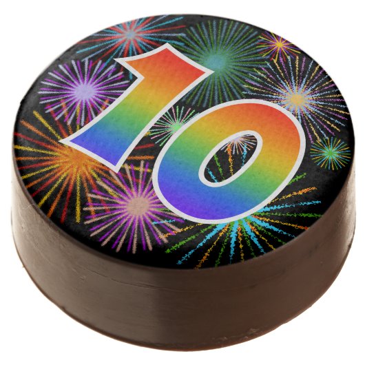 Fun Fireworks, Rainbow Pattern "10" Event # Chocolate Covered Oreo (Angled)