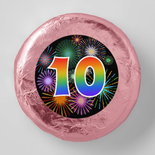 Fun Fireworks, Rainbow Pattern "10" Event # Dipped Oreo Cookie Favors (Front)