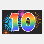 [ Thumbnail: Fun Fireworks + Rainbow Pattern "10" Event Number Sticker ]