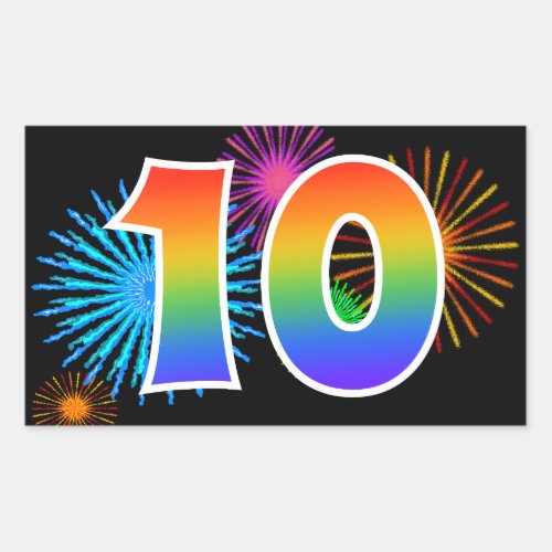 Fun Fireworks  Rainbow Pattern 10 Event Number Rectangular Sticker